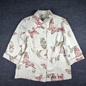 Alfred Dunner Women's Cream Butterfly Print Button Front Jacket Blazer Size 16W